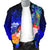 Guam Custom Personalised Men's Bomber Jacket - Humpback Whale with Tropical Flowers (Blue) - Polynesian Pride