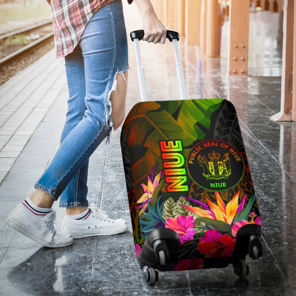 Niue Polynesian Luggage Covers - Hibiscus and Banana Leaves - Polynesian Pride