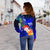 Tahiti Custom Personalised Women's Off Shoulder Sweater - Humpback Whale with Tropical Flowers (Blue) - Polynesian Pride