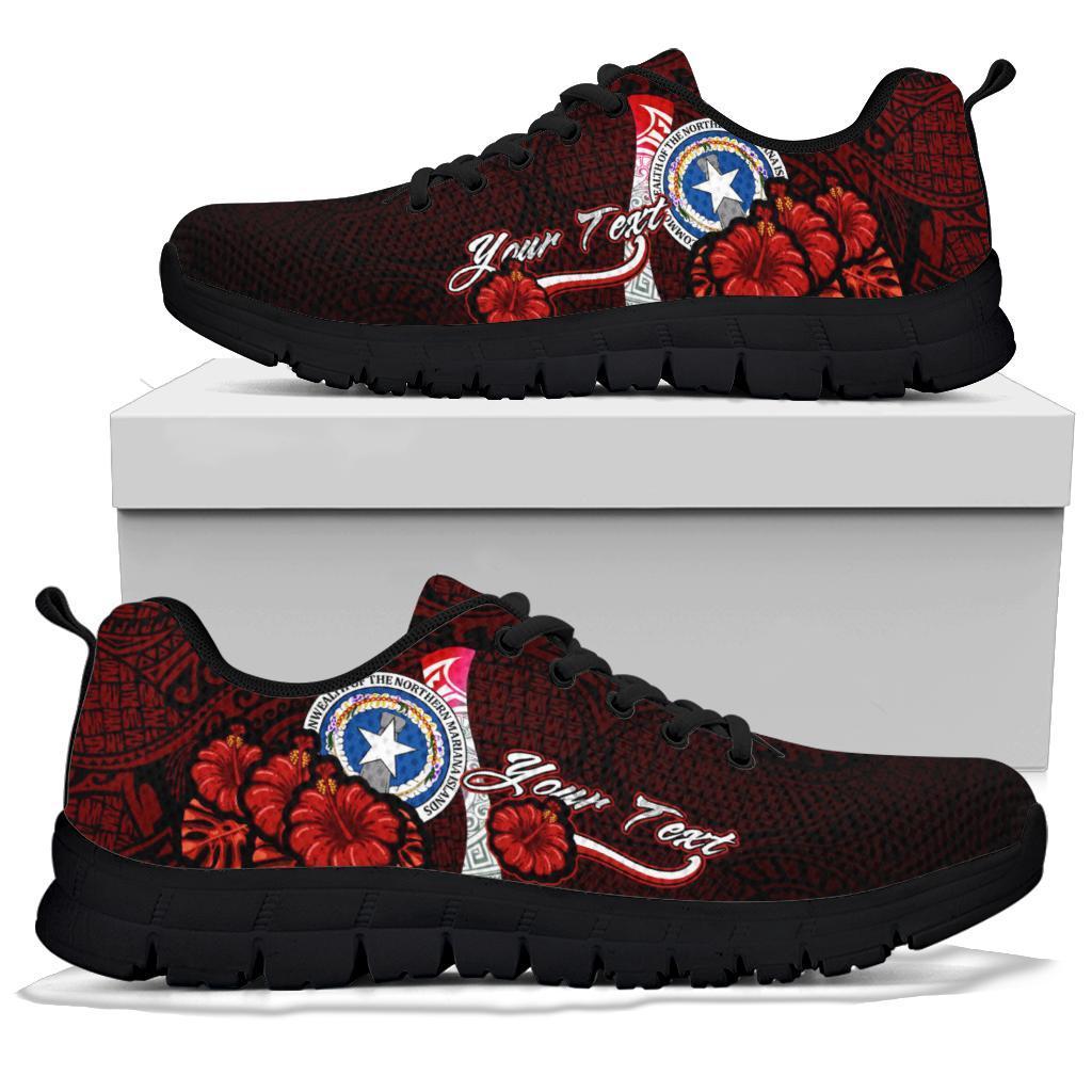 Northern Mariana Islands Polynesian Custom Personalised Sneakers - Coat Of Arm With Hibiscus - Polynesian Pride