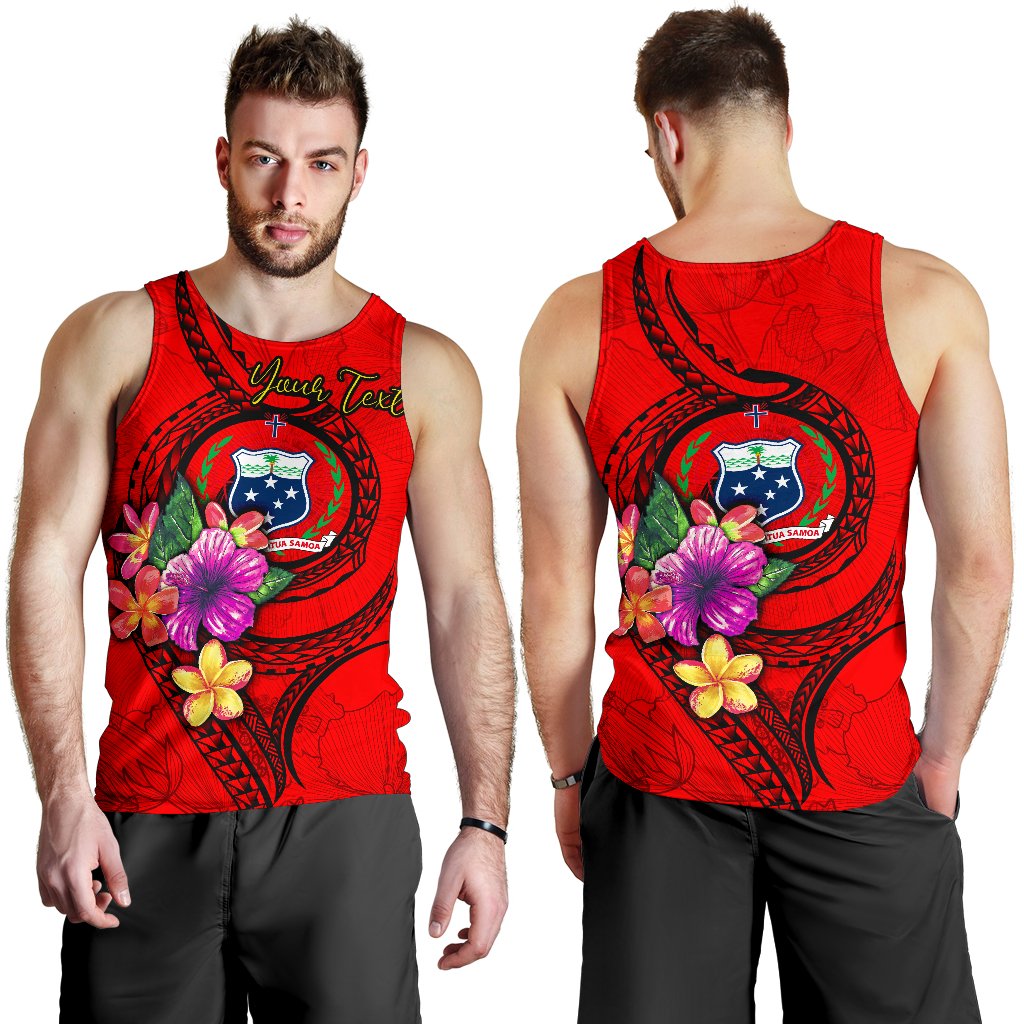 Samoa Polynesian Custom Personalised Men's Tank Top - Floral With Seal Red Red - Polynesian Pride