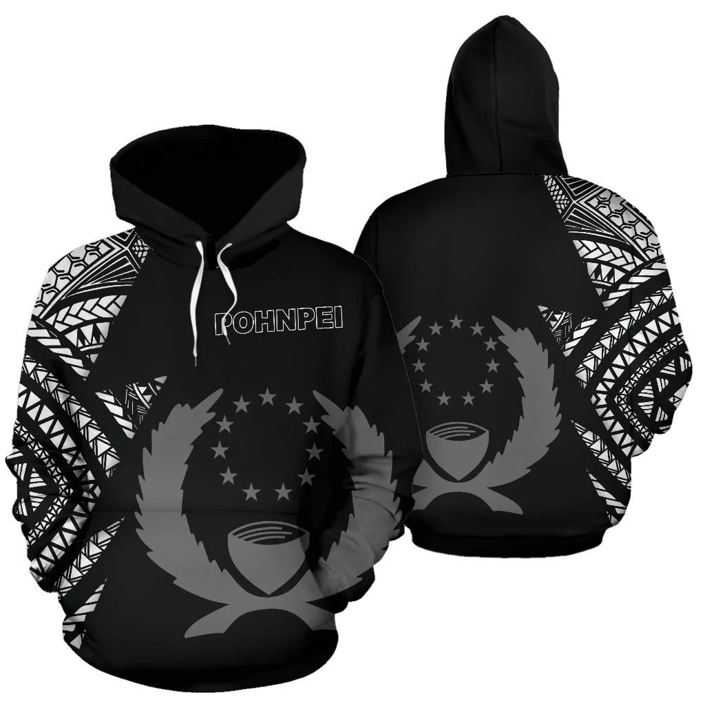 Pohnpei Pattern All Over Hoodie FSM Unisex Black - Polynesian Pride