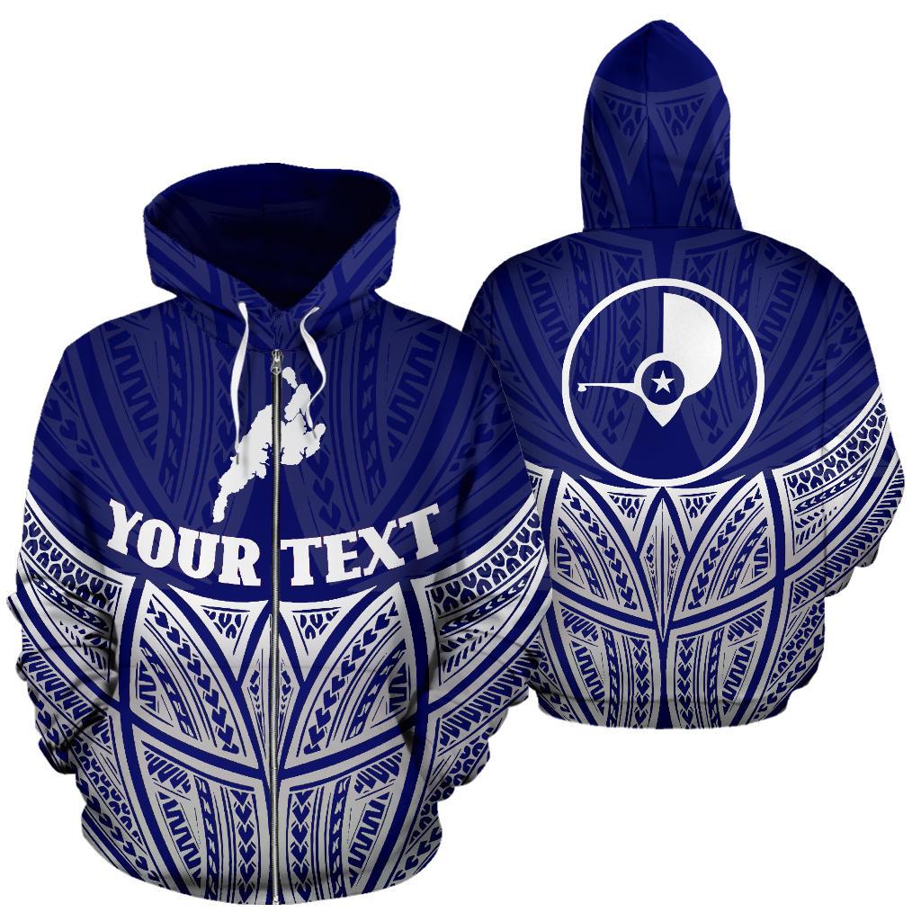 Yap Polynesian Custom Zip up Hoodie Blue Pride Map and Seal Unisex Blue - Polynesian Pride