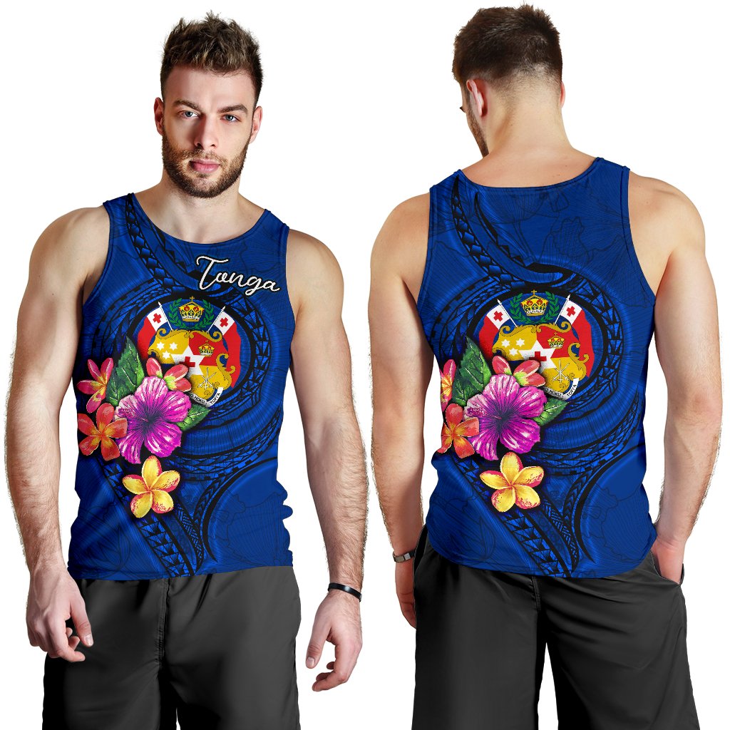 Tonga Polynesian Men's Tank Top - Floral With Seal Blue Blue - Polynesian Pride