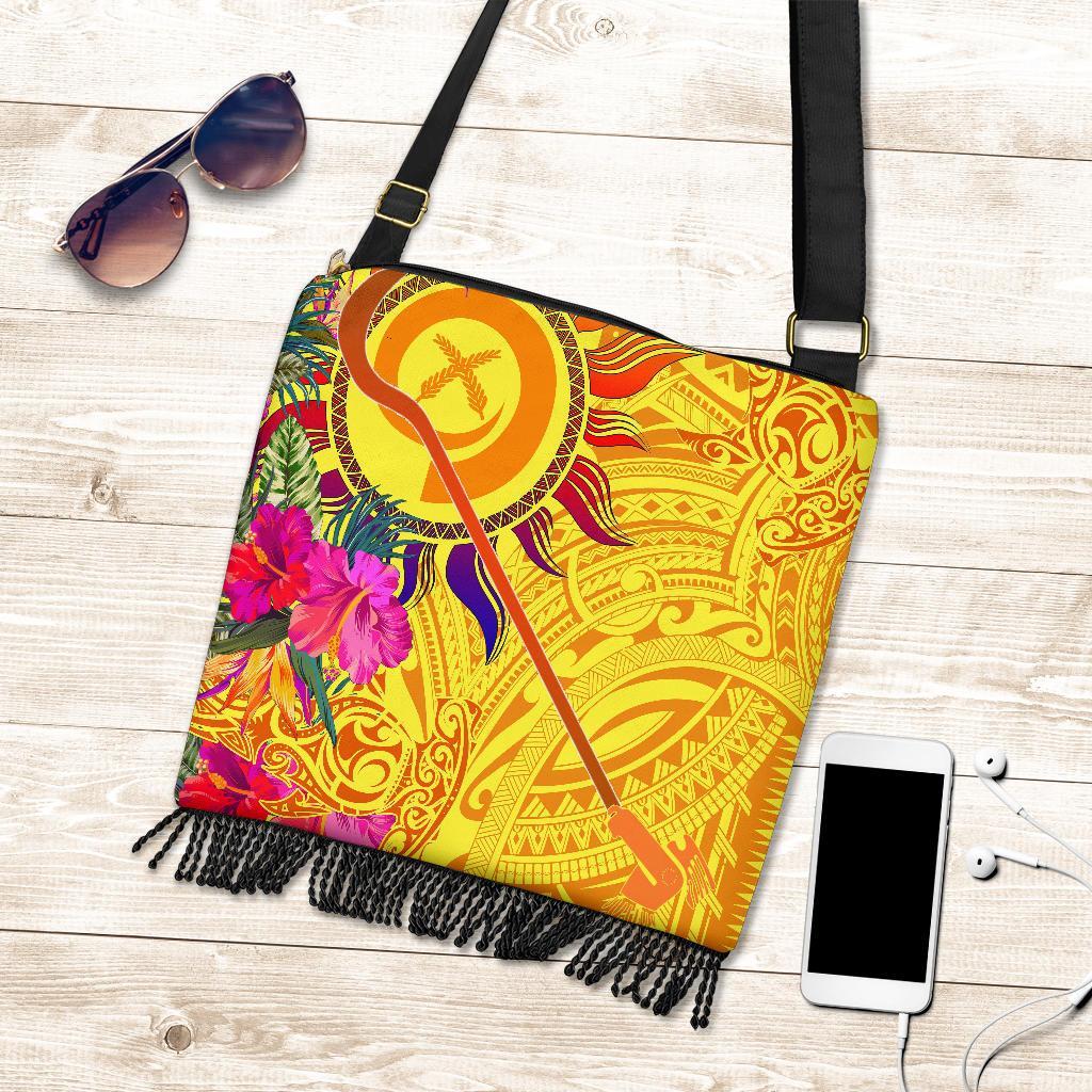 Polynesian Boho Handbags - Vanuatu Symbols With Hibiscus One Style One Size Yellow - Polynesian Pride