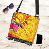 Polynesian Boho Handbags - Vanuatu Symbols With Hibiscus One Style One Size Yellow - Polynesian Pride