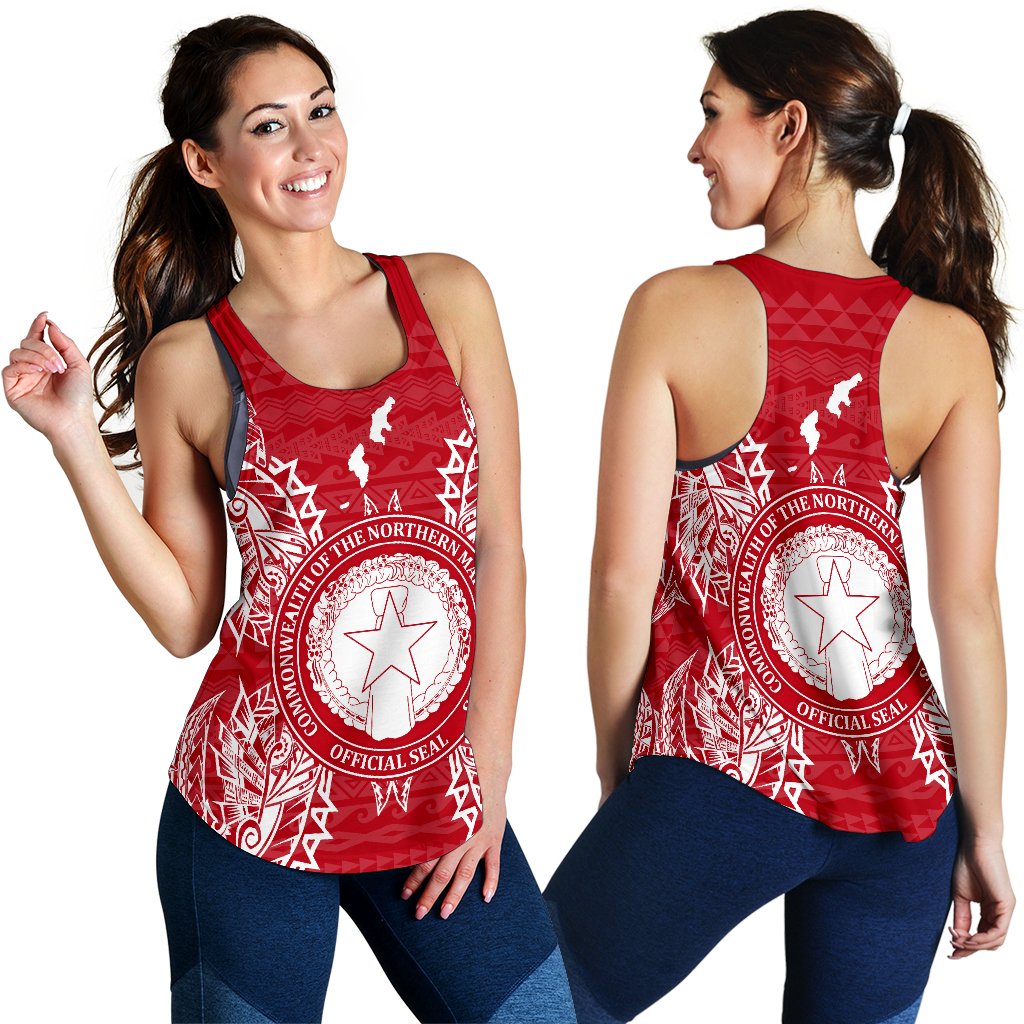 Northern Mariana Islands Polynesian Women Tank Top Map Red White - Polynesian Pride