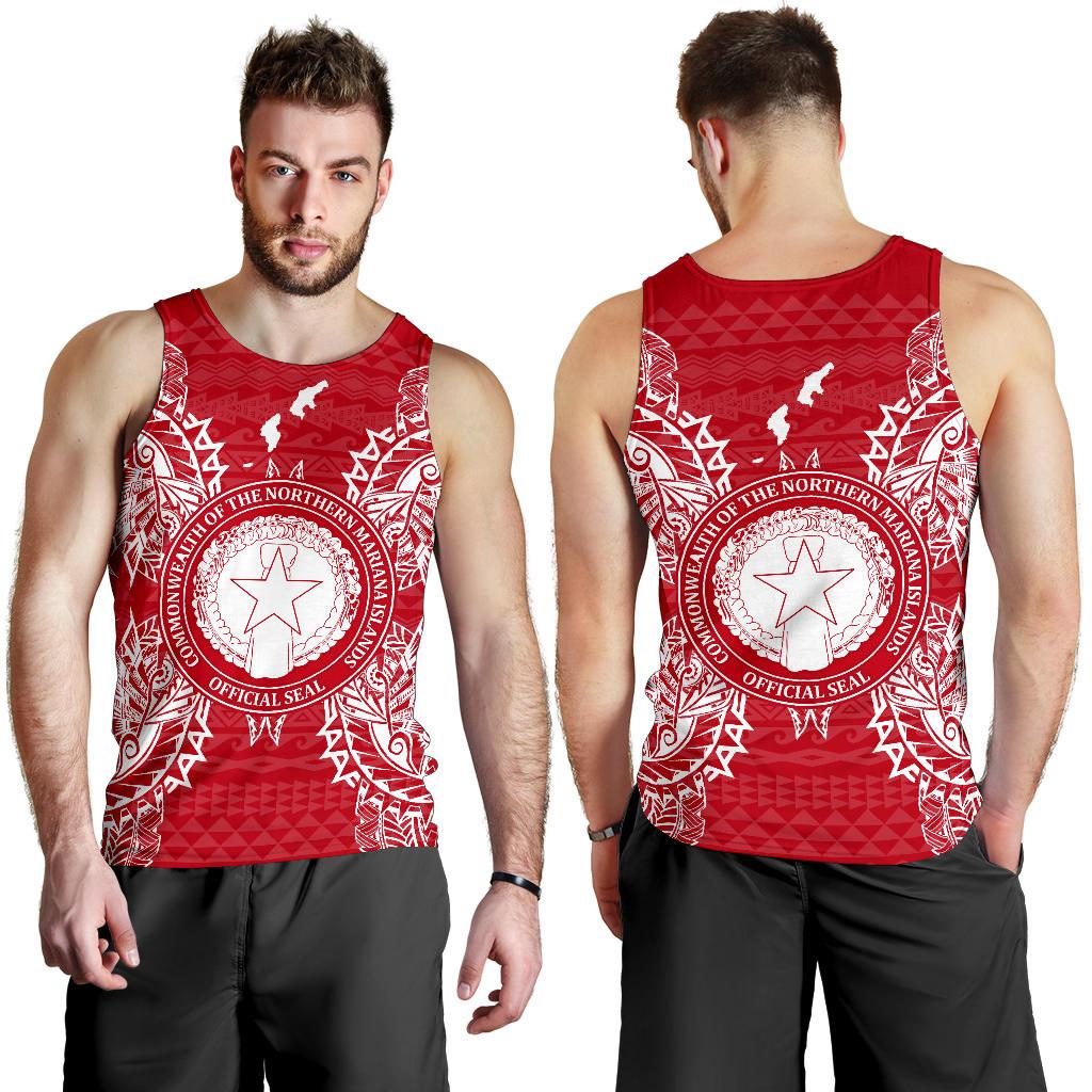 Northern Mariana Islands Polynesian Men Tank Top Map Red White - Polynesian Pride