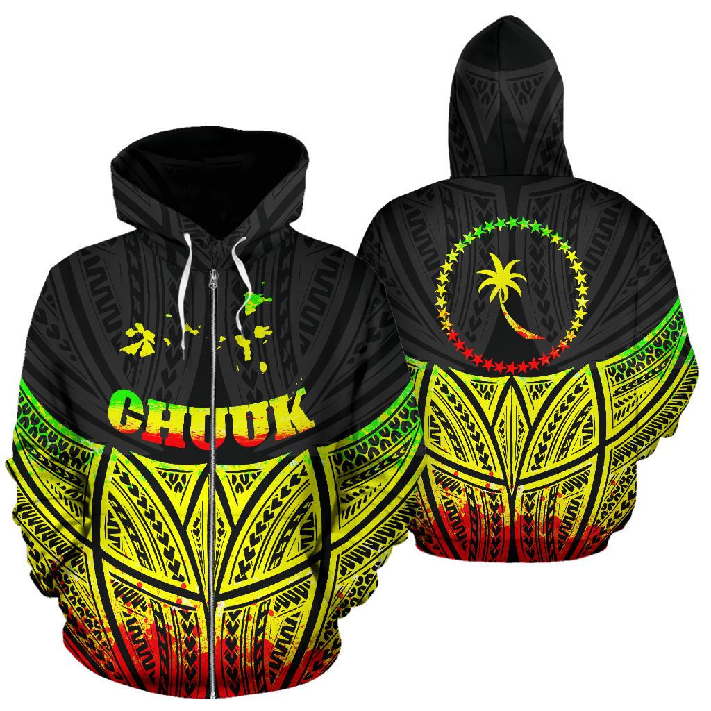 Chuuk Polynesian Zip up Hoodie Reggae Pride Map and Seal Unisex Reggae - Polynesian Pride