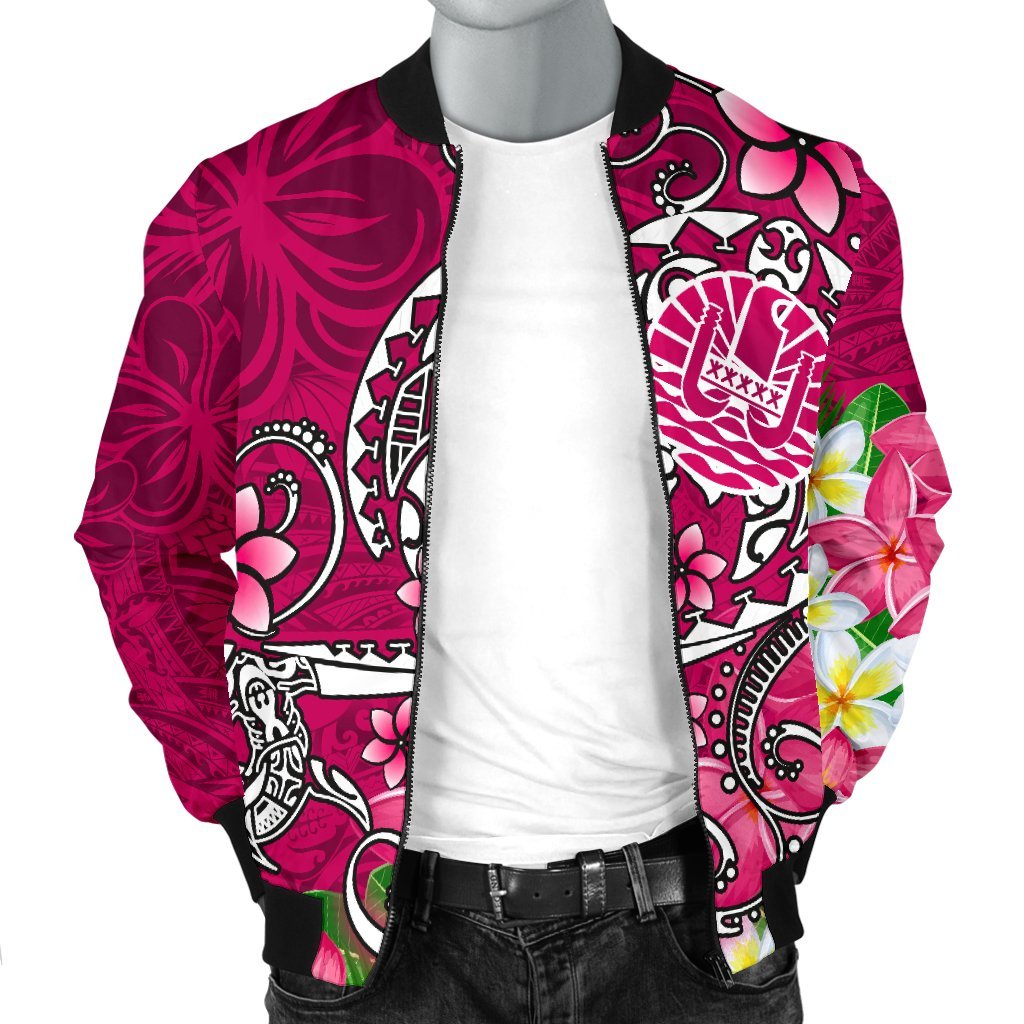 Tahiti Men's Bomber Jacket - Turtle Plumeria (Pink) - Polynesian Pride