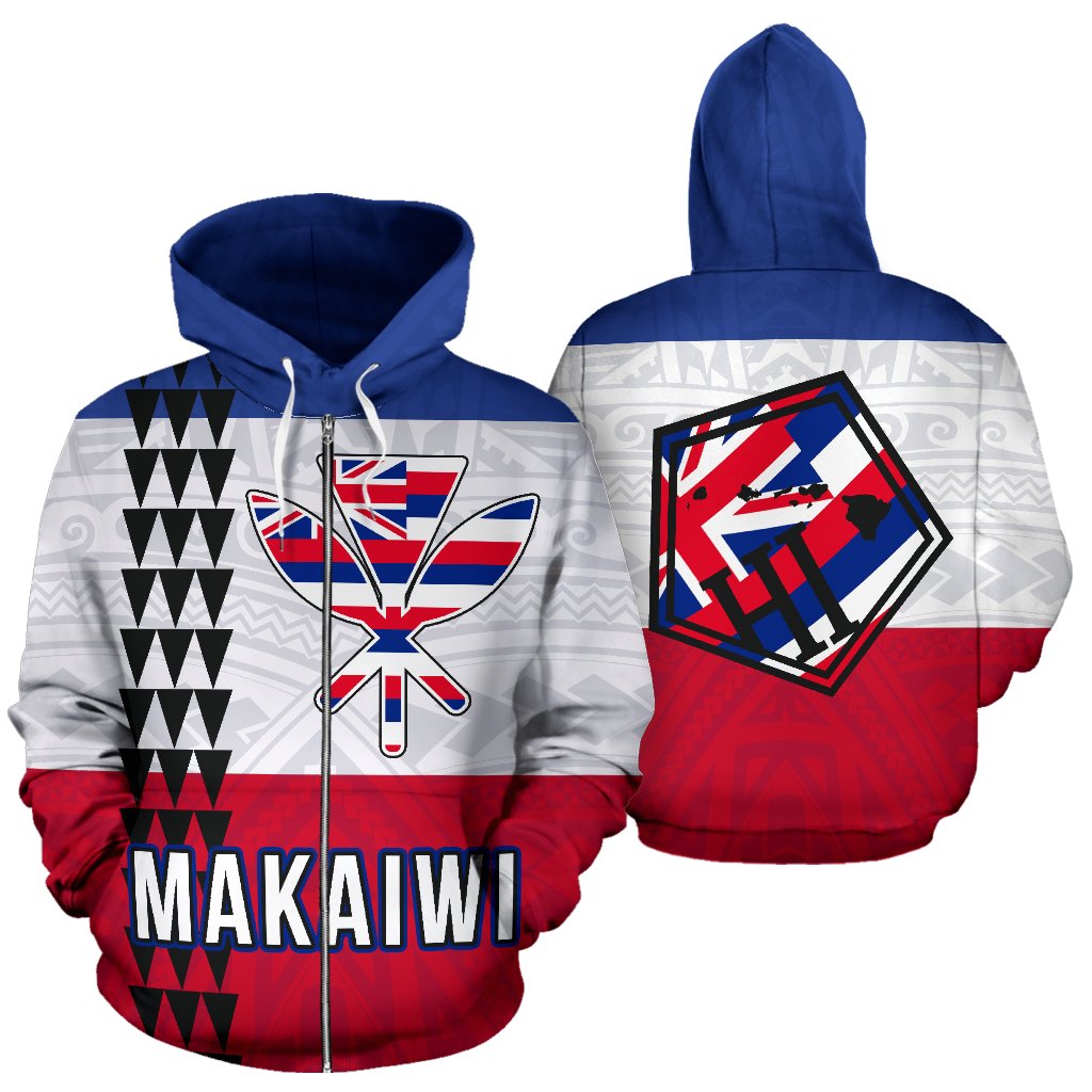 MAKAIWI Hawaii Flag Polynesian Custom Zipper Hoodie Line Style Unisex White - Polynesian Pride