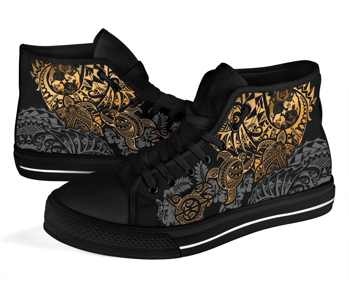 Tonga Polynesian High Top Shoes - Gold Turtle Flowing - Polynesian Pride