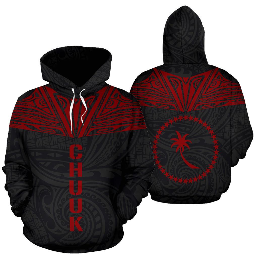 Chuuk All Over Hoodie Red Neck Style Unisex Red - Polynesian Pride