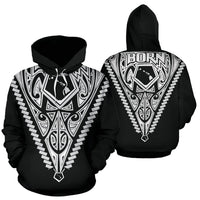 Born Hawaii Hoodie Map Polynesian Tattoo White Unisex Black - Polynesian Pride