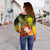 Samoa Women's Off Shoulder Sweater - Humpback Whale with Tropical Flowers (Yellow) - Polynesian Pride