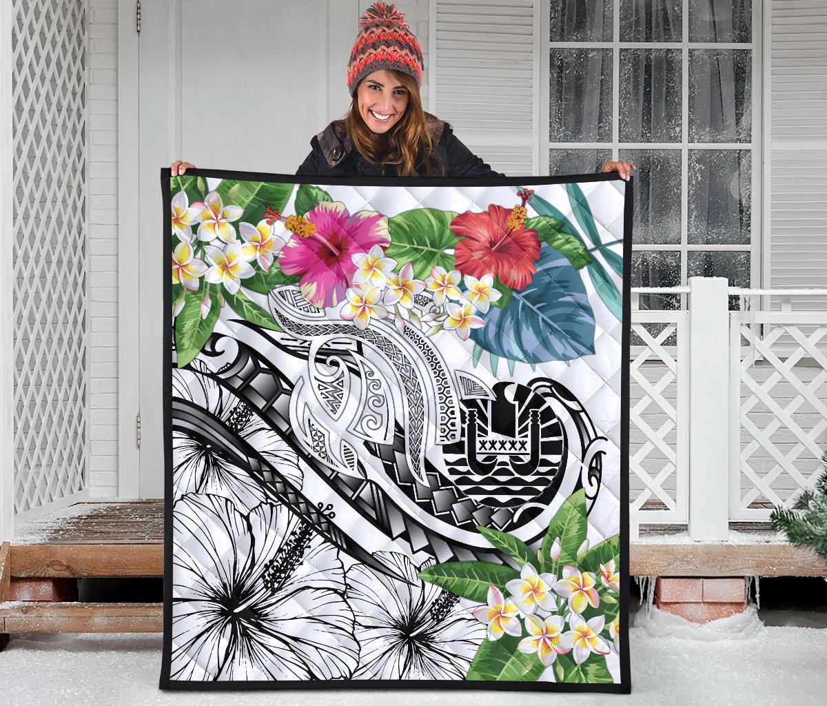 Tahiti Polynesian Premium Quilt - Summer Plumeria (White) - Polynesian Pride