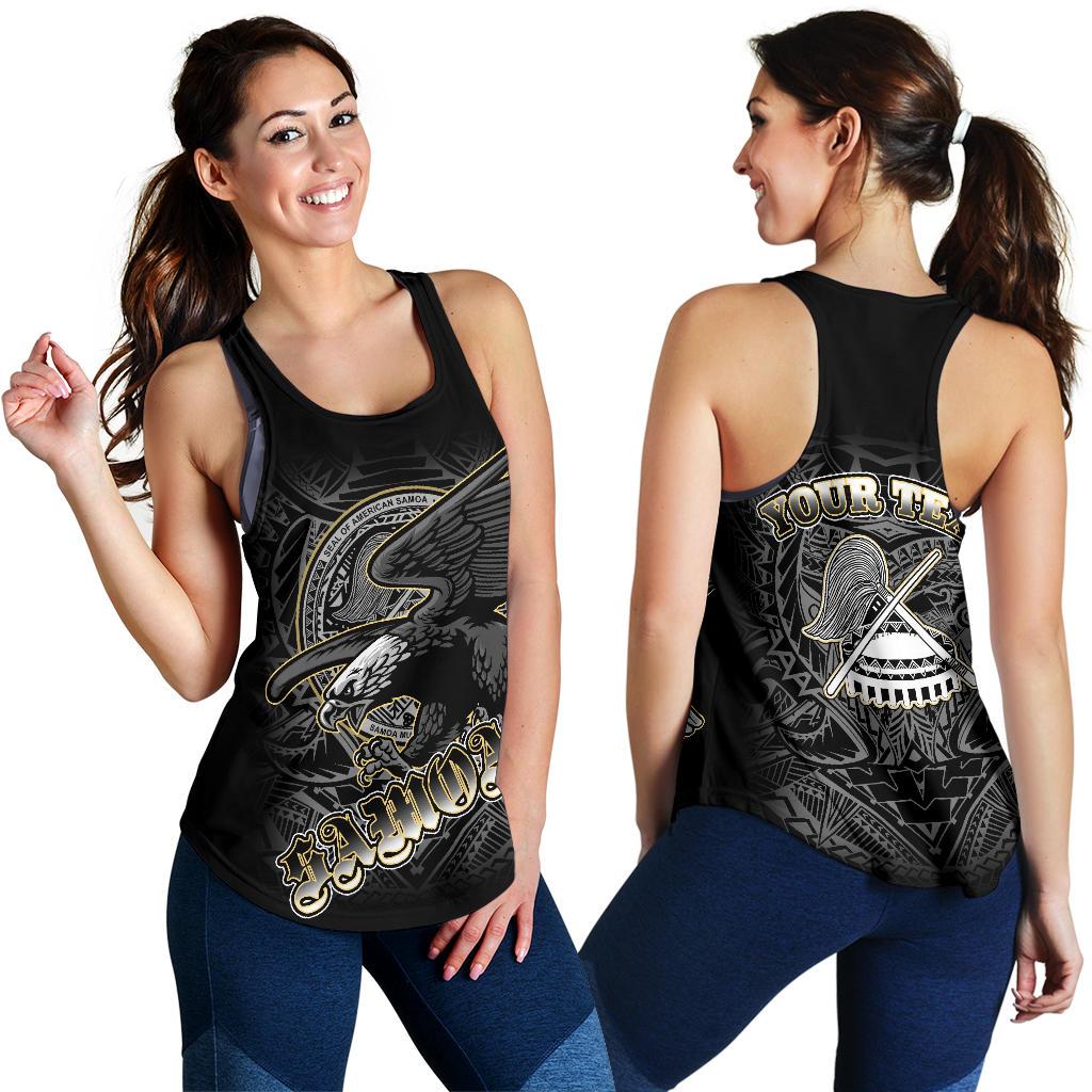 American Samoa Polynesian Eagle Custom Personalised Women's Racerback Tank - American Samoa Seal Black - Polynesian Pride