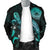 American Samoa Polynesian Men's Bomber Jacket - Turtle With Blooming Hibiscus Turquoise - Polynesian Pride