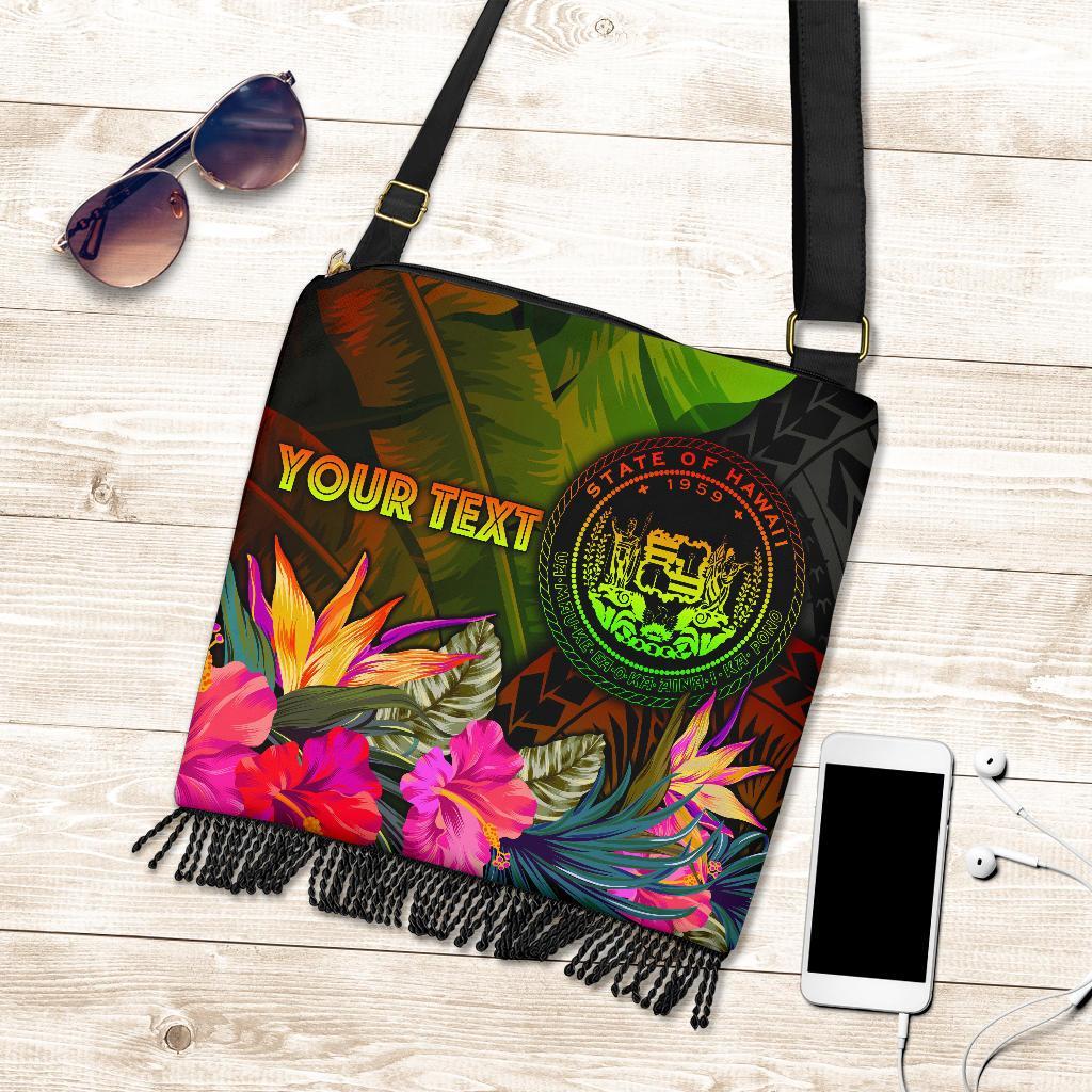 Polynesian Hawaii Polynesian Personalised Crossbody Boho Handbag - Hibiscus and Banana Leaves - Polynesian Pride