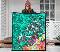 Polynesian Premium Quilt - Turtle Plumeria Turquoise Color - Polynesian Pride