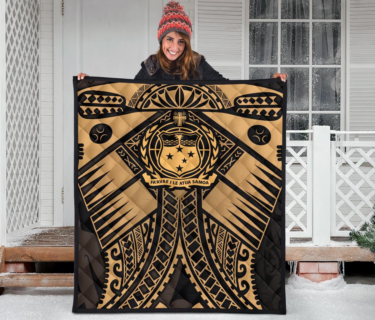 Samoa Polynesian Premium Quilt - Samoa Gold Seal with Polynesian Tattoo - Polynesian Pride