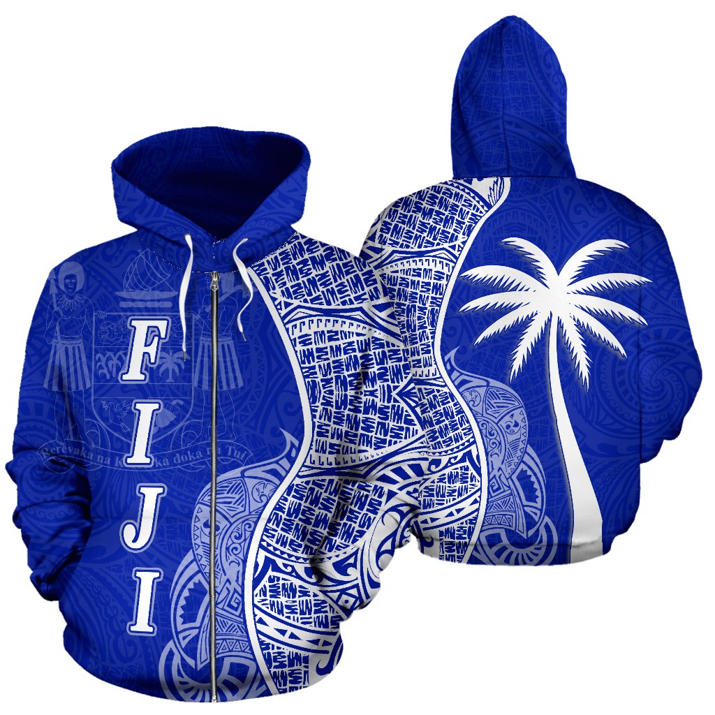 Fiji Polynesian Zip up Hoodie Coconut Tree Blue Unisex Blue - Polynesian Pride