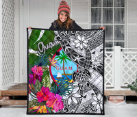 Guam Premium Quilt White - Turtle Plumeria Banana Leaf - Polynesian Pride