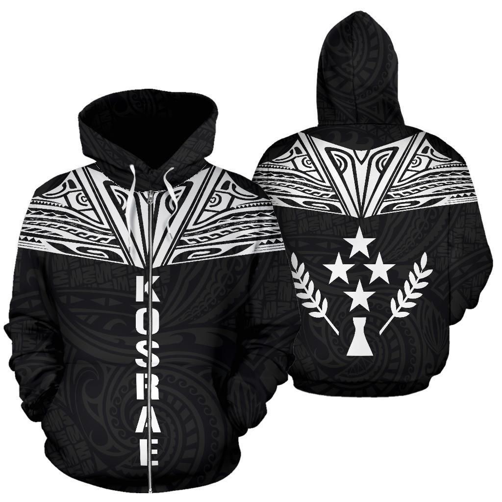 Kosrae All Over Zip up Hoodie Neck Style Unisex Black - Polynesian Pride