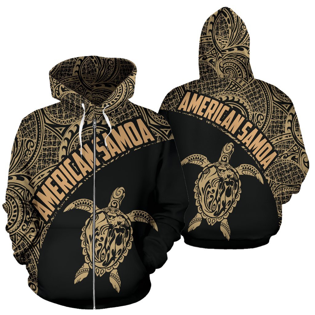 American Samoa Zip up Hoodie American Samoa Turtle Mermaid Polynesian Tattoo Gold Unisex Gold - Polynesian Pride