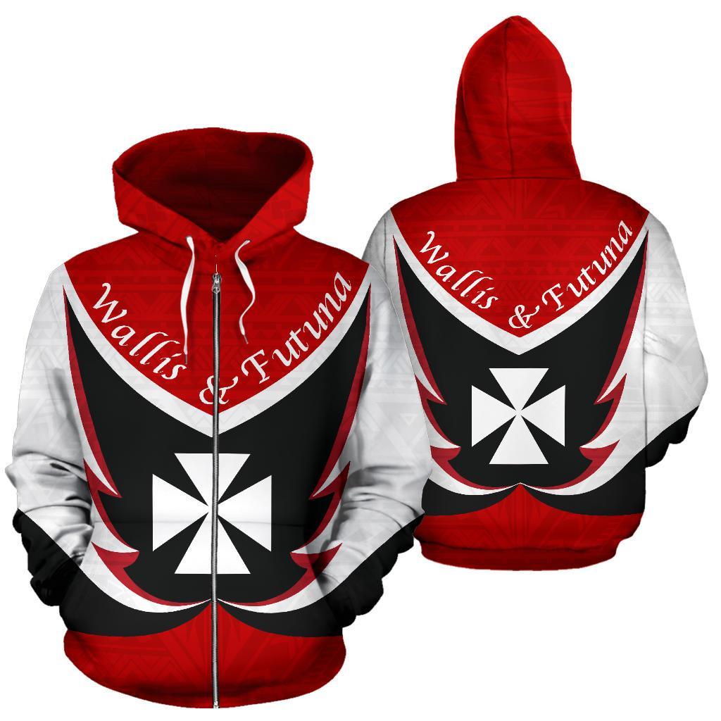 Wallis and Futuna Zip up Hoodie Wallis and Futuna Coat of Arms Flying Unisex Red - Polynesian Pride