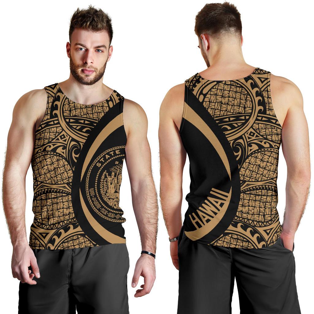 Hawaii Gold Polynesian Men's Tank Top - Circle Style White - Polynesian Pride