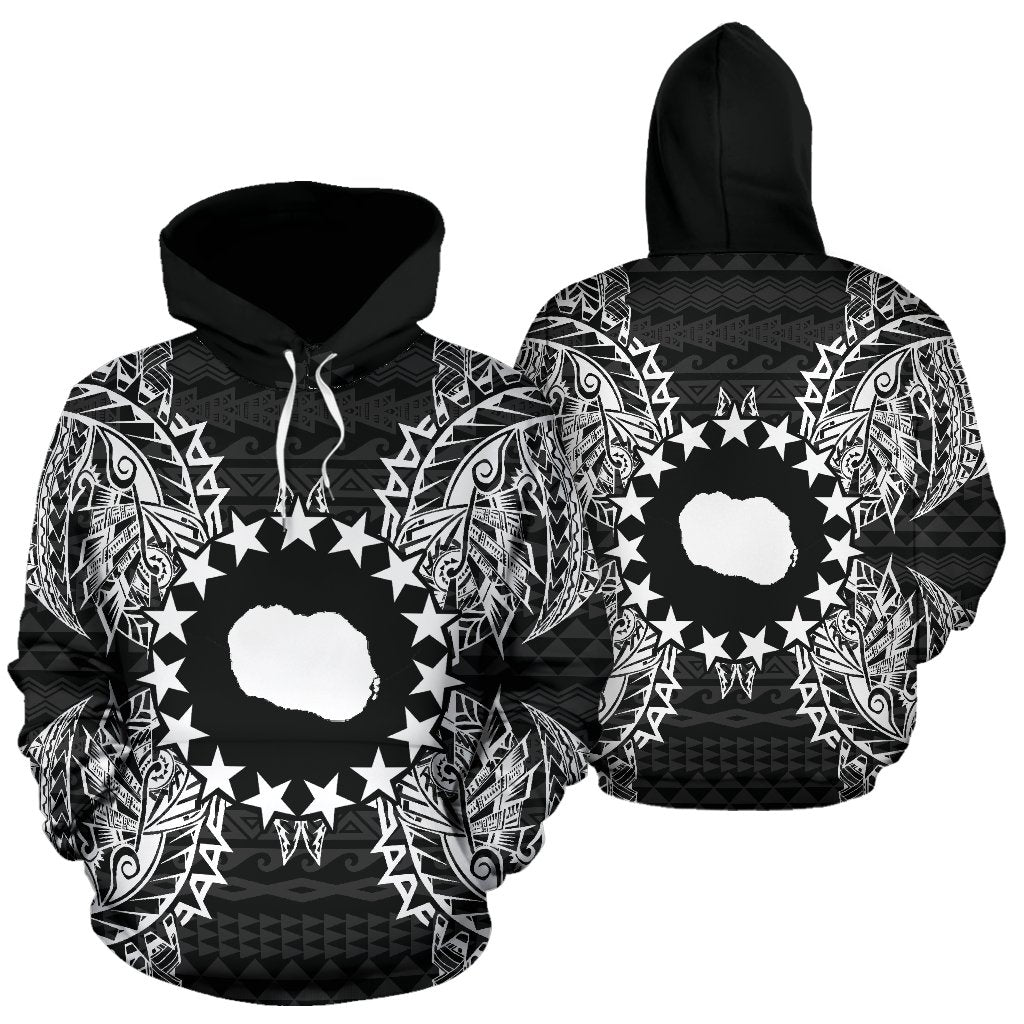 Cook Islands Polynesian ll Over Hoodie Map Black Unisex Black - Polynesian Pride