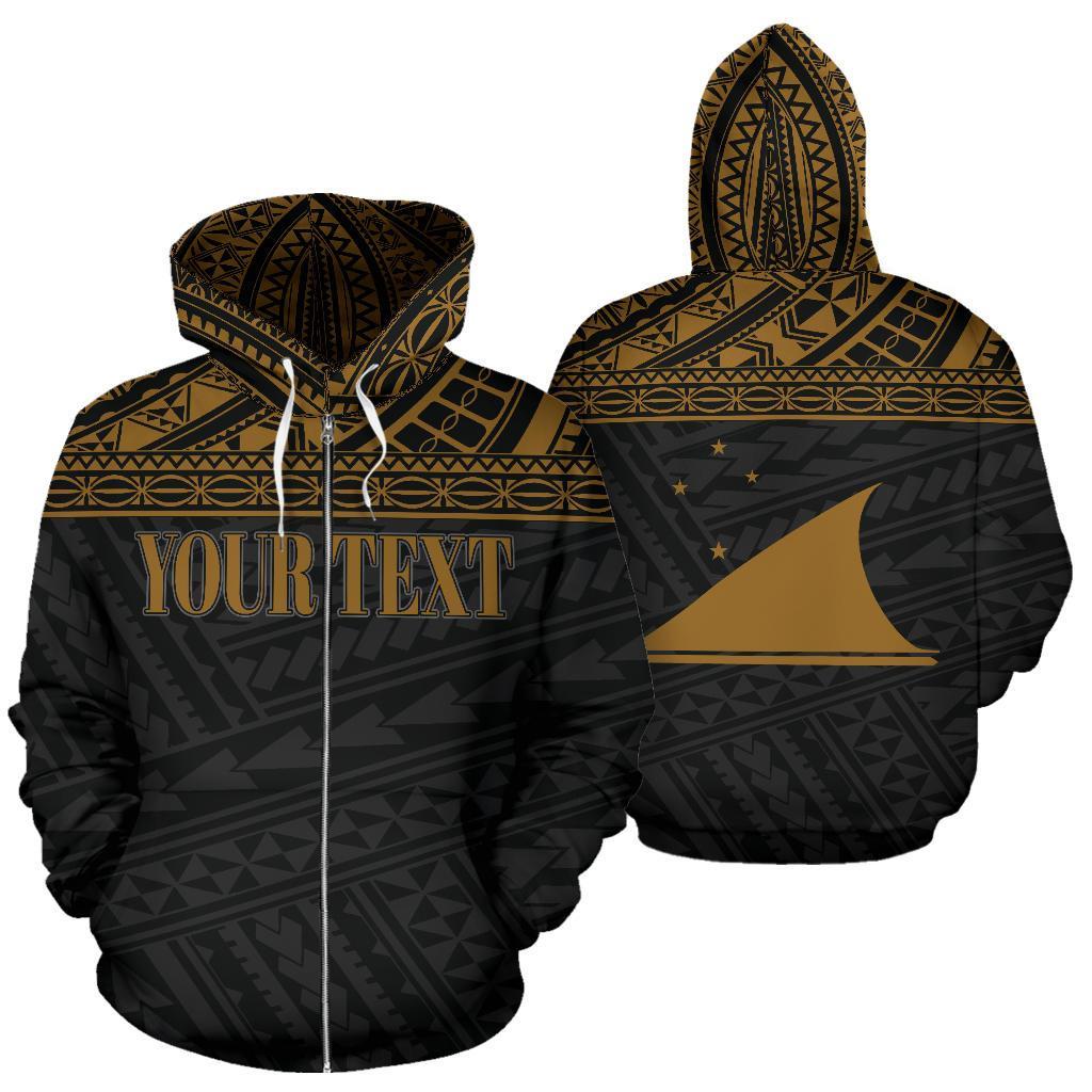 Tokelau Polynesian All Over Custom Zip up Hoodie Gold Horizontal Unisex Black - Polynesian Pride