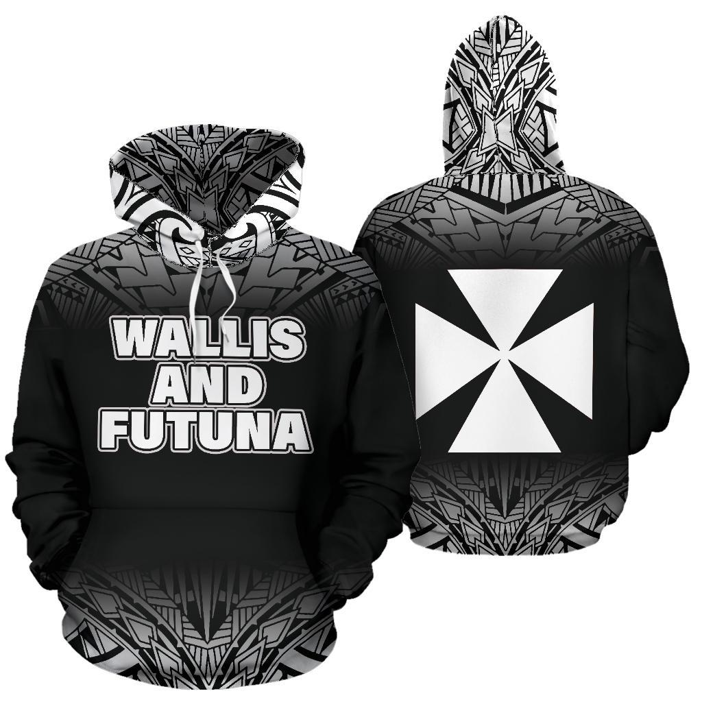 Wallis and Futuna All Over Hoodie Polynesian Fog Black Style Unisex Black - Polynesian Pride