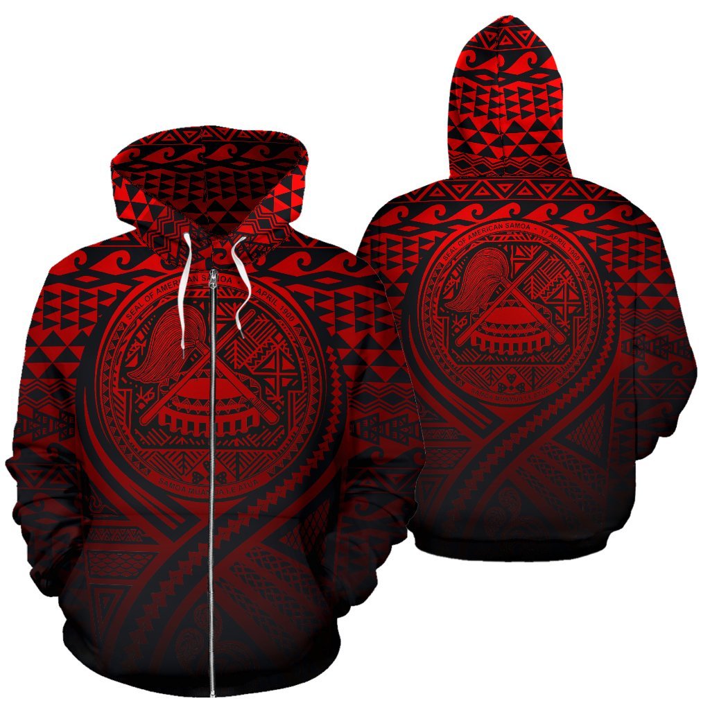 American Samoa All Over Zip up Hoodie Lift up Red Unisex Red - Polynesian Pride