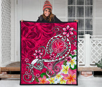 Hawaii Premium Quilt - Turtle Plumeria Polynesian Tattoo Pink Color - Polynesian Pride
