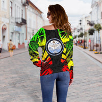 Marshall Islands Women's Off Shoulder Sweater - Polynesian Tattoo Reggae - Polynesian Pride