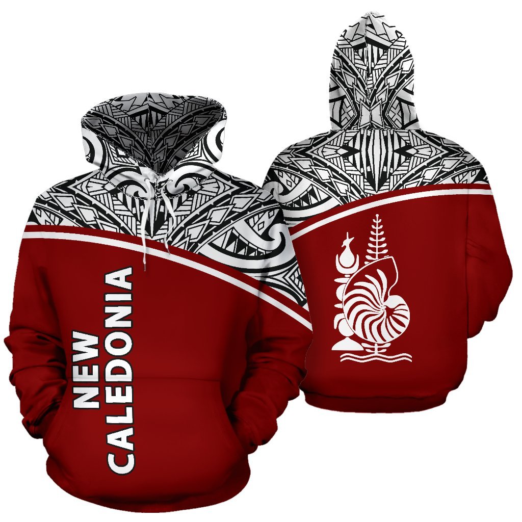 New Caledonia Polynesian All Over Hoodie Red Curve Version Unisex Red - Polynesian Pride