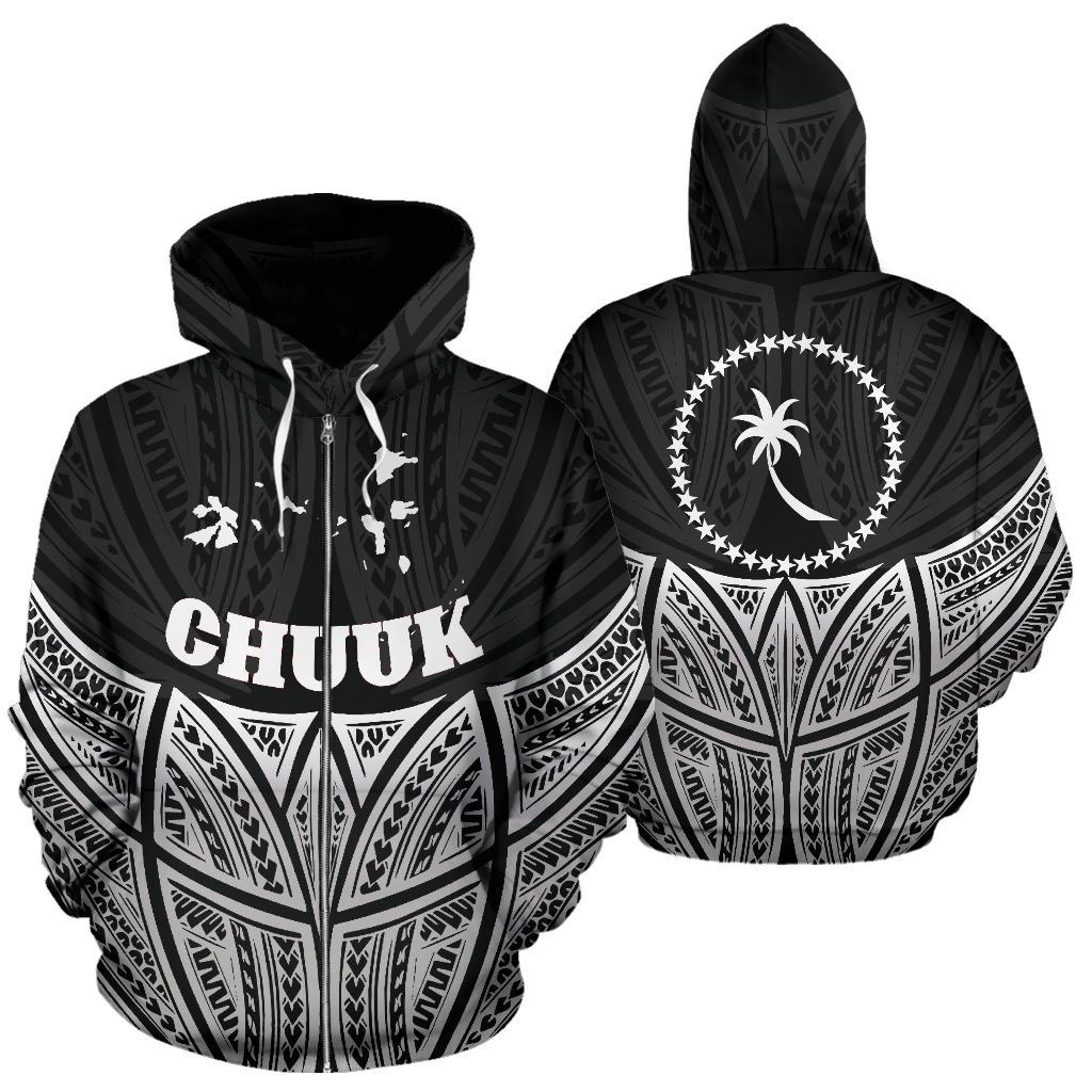 Chuuk Polynesian Zip up Hoodie Black Pride Map and Seal Unisex Black - Polynesian Pride