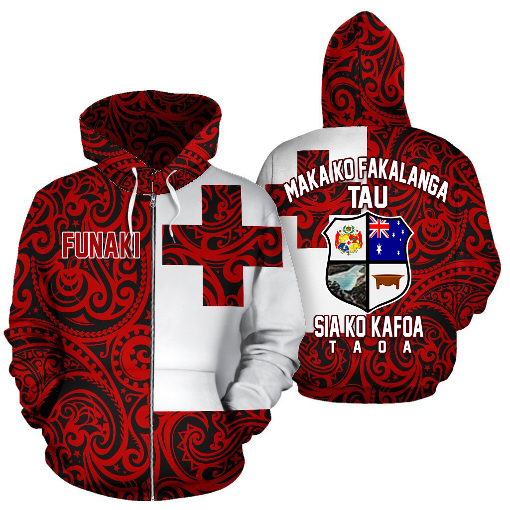 (Funaki) Tonga Hoodie Tonga Flag Polynesian Tattoo RLT7 - Polynesian Pride