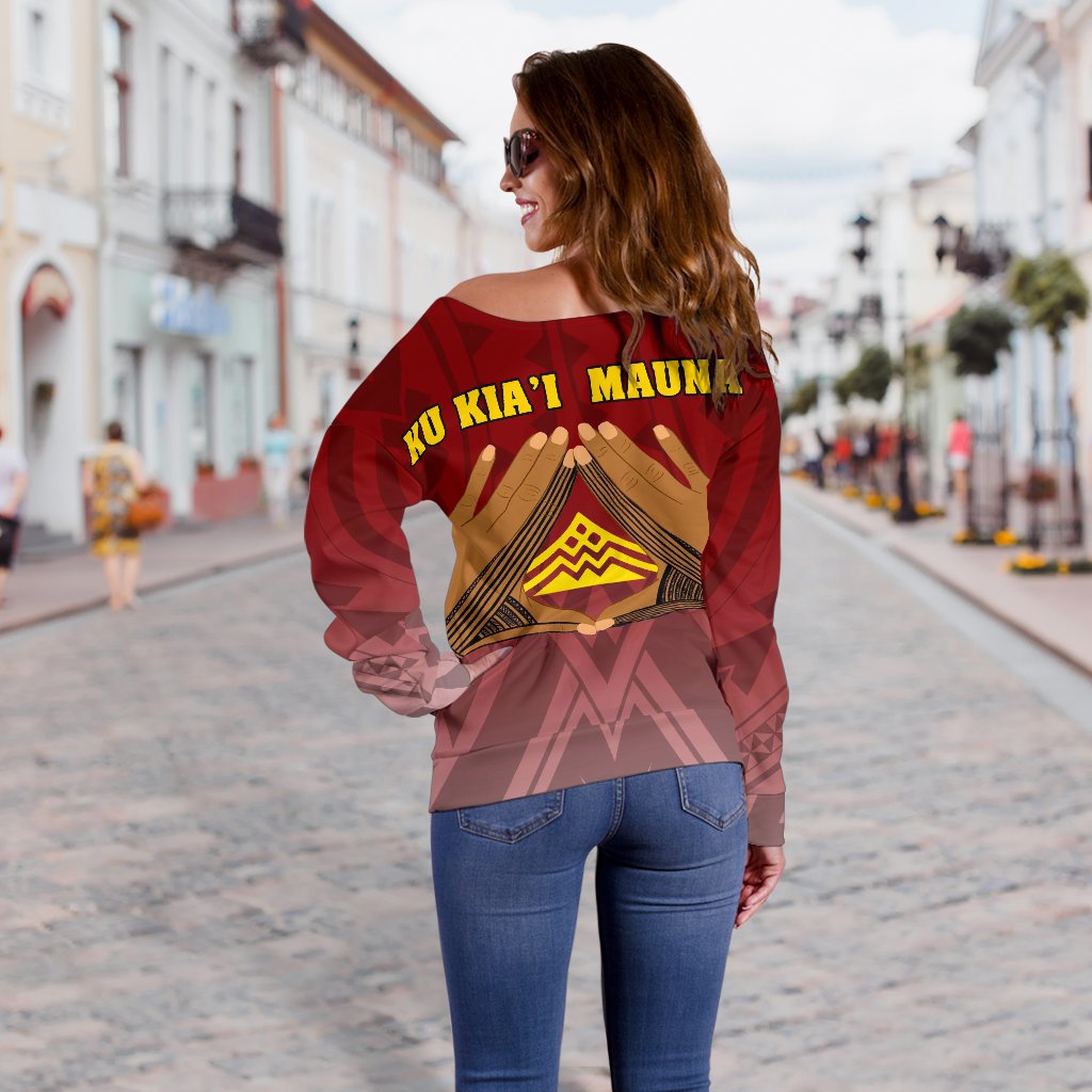 Hawaii Mauna Kea Women's Off Shoulder Sweater - Hand Sign Symbol - Polynesian Pride