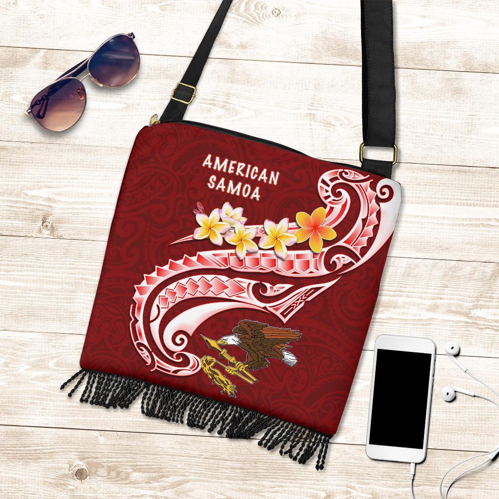American Samoa Crossbody Boho Handbag - AS Seal Polynesian Patterns Plumeria One Style One Size Red - Polynesian Pride