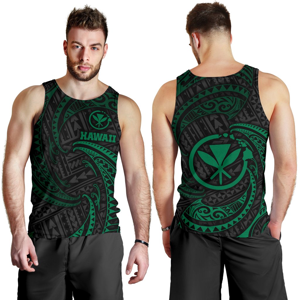 Hawaii Polynesian Men's Tank Top - Green Tribal Wave Green - Polynesian Pride