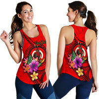 Vanuatu Polynesian Custom Personalised Women's Racerback Tank - Floral With Seal Red - Polynesian Pride