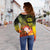 Polynesian Hawaii Custom Personalised Women's Off Shoulder Sweater - Humpback Whale with Tropical Flowers (Yellow) - Polynesian Pride