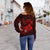 Polynesian Hawaii Off Shoulder Sweater - Humpback Whale with Hibiscus (Red) - Polynesian Pride