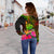 New Caledonia Polynesian Women's Off Shoulder Sweater - Hibiscus and Banana Leaves - Polynesian Pride