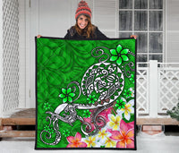 Polynesian Premium Quilt - Turtle Plumeria Green Color - Polynesian Pride
