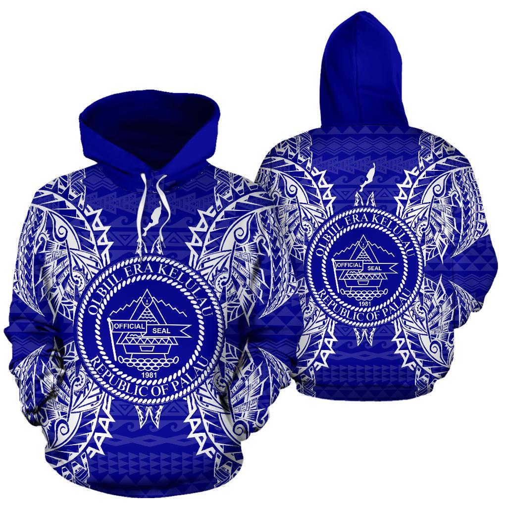 Palau Polynesian ll Over Hoodie Map Blue Unisex Blue - Polynesian Pride