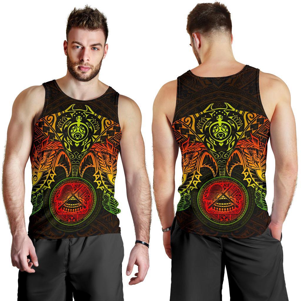 American Samoa Polynesian Men's Tank Top - Reggae Turtle Manta Ray RED - Polynesian Pride